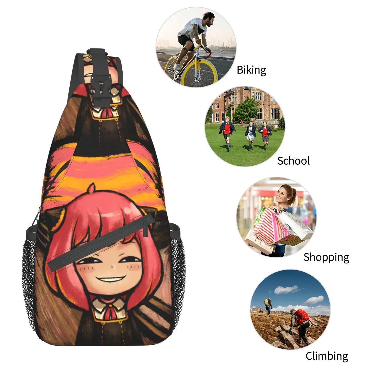 Anya Meme Spy X tas selempang keluarga ransel selempang bahu dada ransel harian perjalanan mendaki paket Fashion Anime Manga