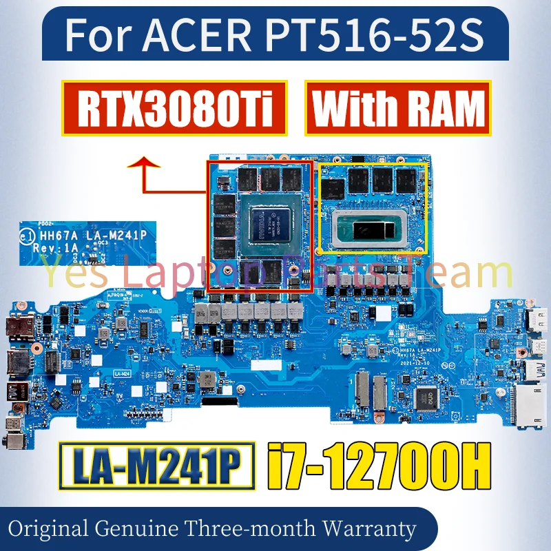 HH67A LA-M241P For ACER PT516-52S Laptop Mainboard SRLD1 i7-12700H RTX3080Ti 8G GN20-E8-A1 With RAM Notebook Motherboard