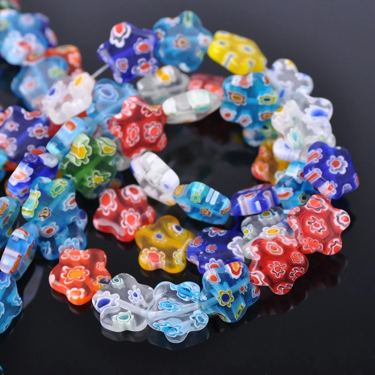 Random Mixed Flower Shape 10mm 12mm 16mm Millefiori Glass Lampwork Loose Beads For Jewelry Making DIY Findings