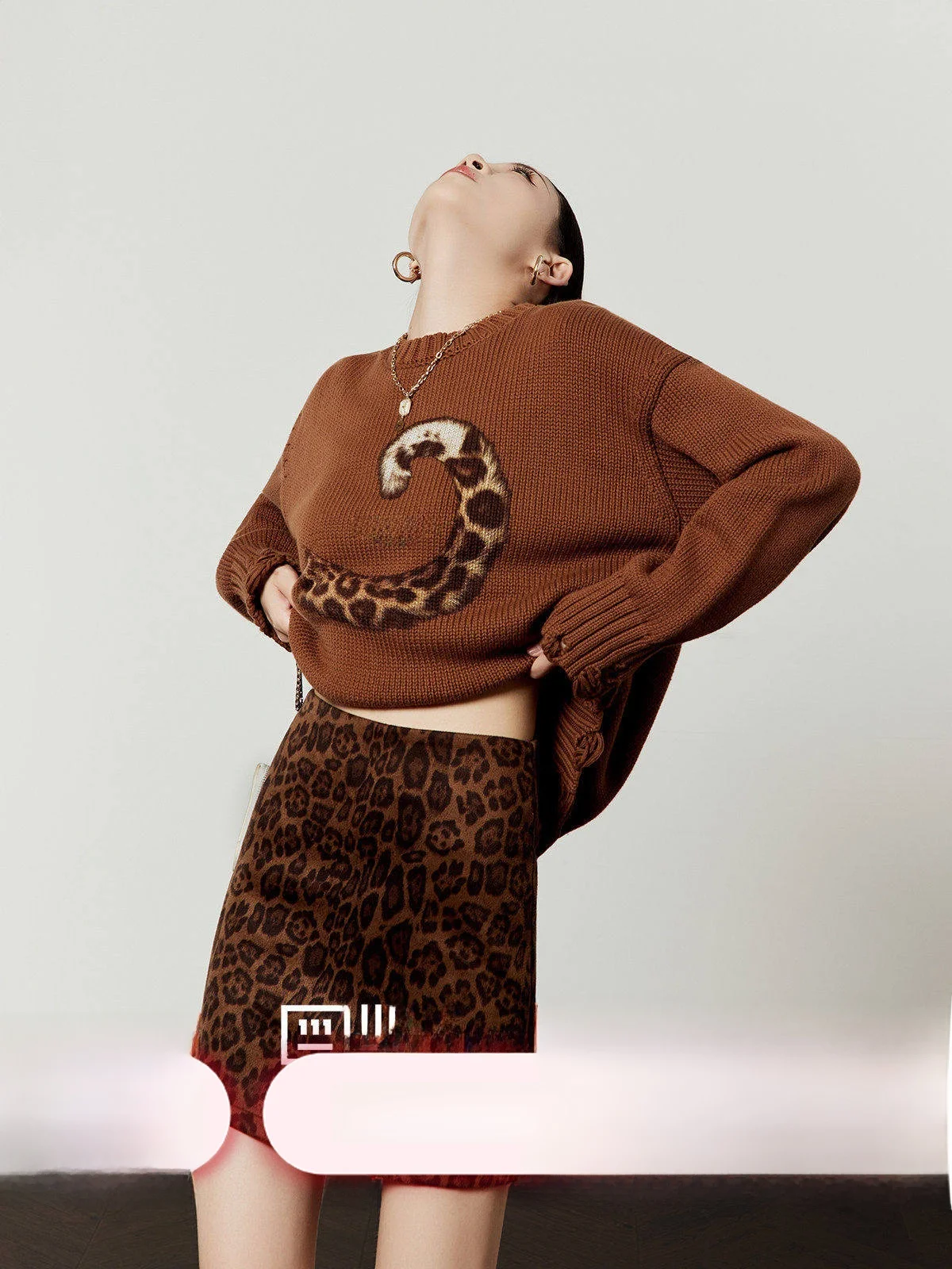 

Caramel Color Knitted Loose Women's Sweater Spring New Sle Commute Printed Casual Faion round Ne Long Sve Top