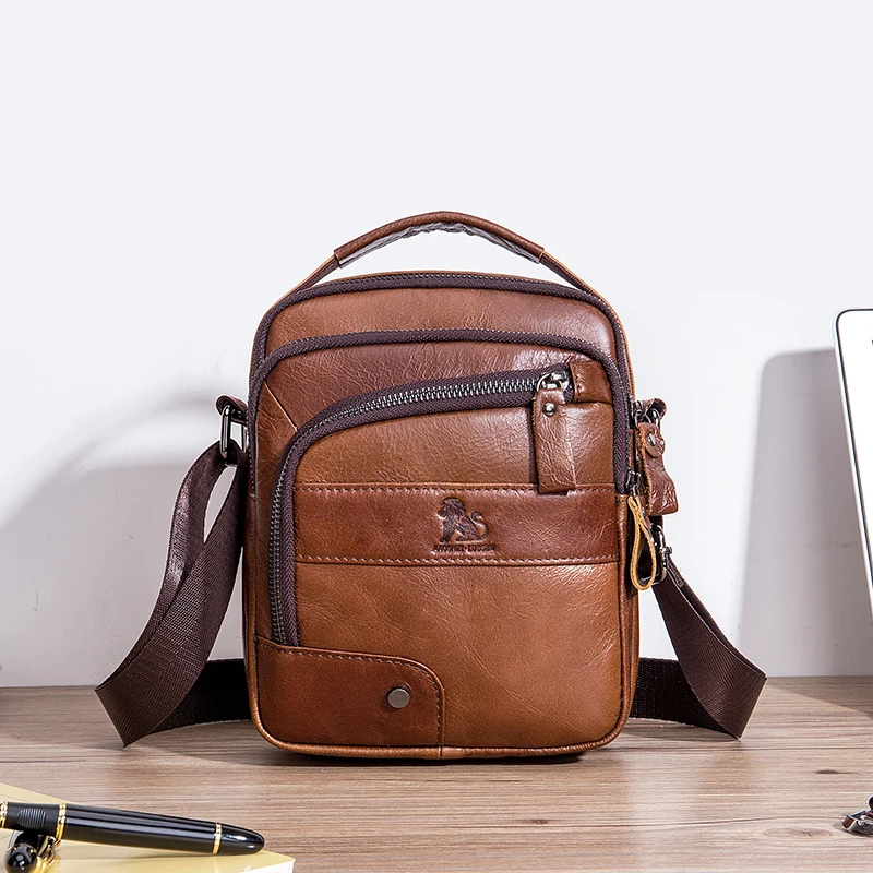 Genuine Leather Men's Diagonal Crossing Headband Layer Cowhide Small Shoulder Bag for Casual Sports Shoulder Bag