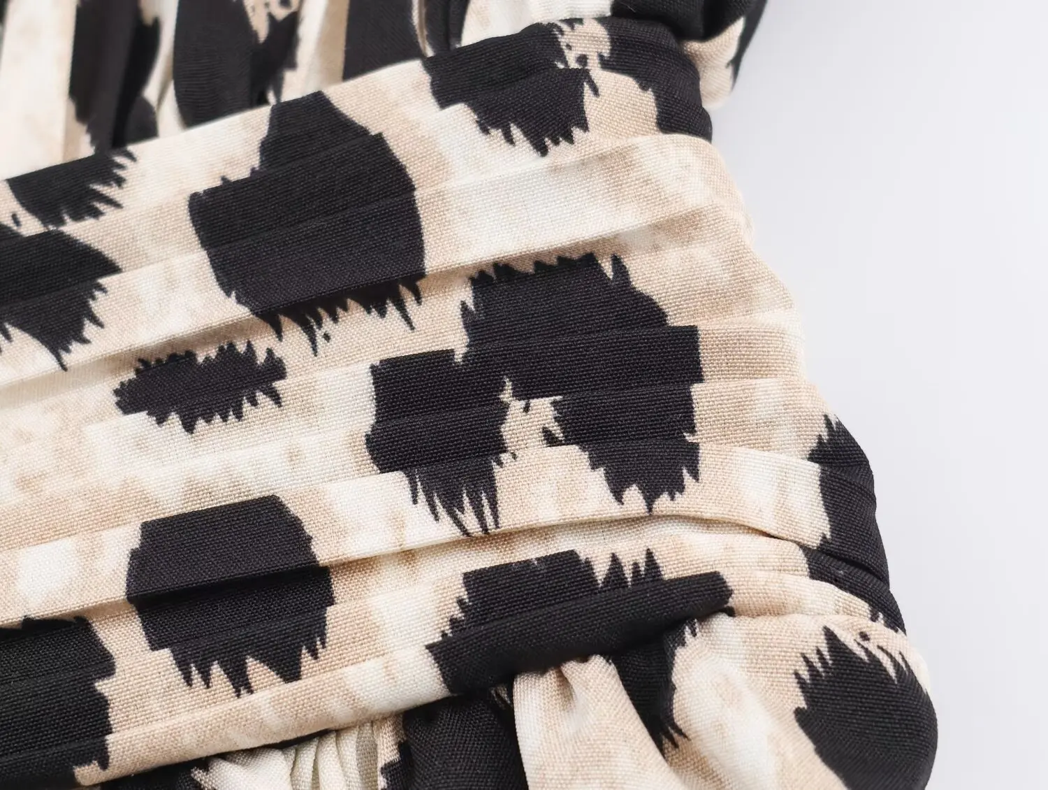 New Vintage Leopard Dot Print Long Puff Sleeve Chiffon Dress Woman Pleated Front Slim High Waist Ankle length Dresses Vestidos