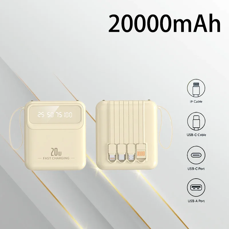 

High Capacity Mini Power Bank 20000mAh Portable Lightweight Emergency Power Supply Perfect For Travel Camping Outdoor Daily Use