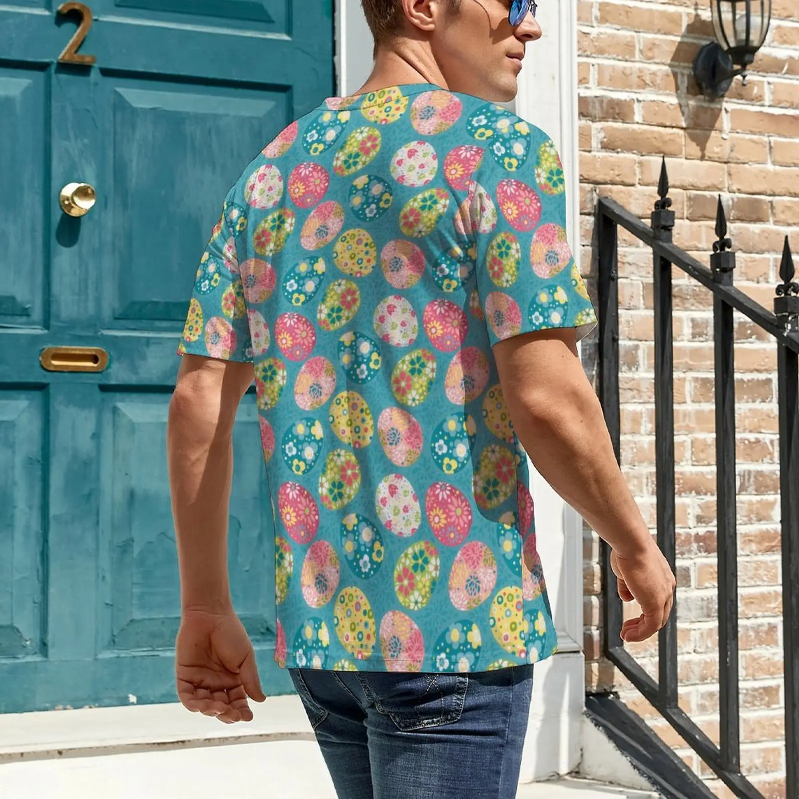 Easter Day T-Shirt Floral Eggs Print Novelty T Shirts Man Awesome Tshirt Beach Short-Sleeve Printed Top Tees 4XL 5XL 6XL