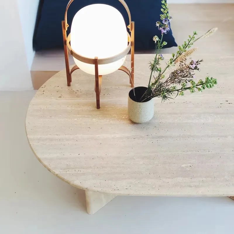 جديد وصول الحديثة مصقول البيج الحجر الطبيعي طاولة شاي Basse Travertin Bean Shape Travertine Coffee Table