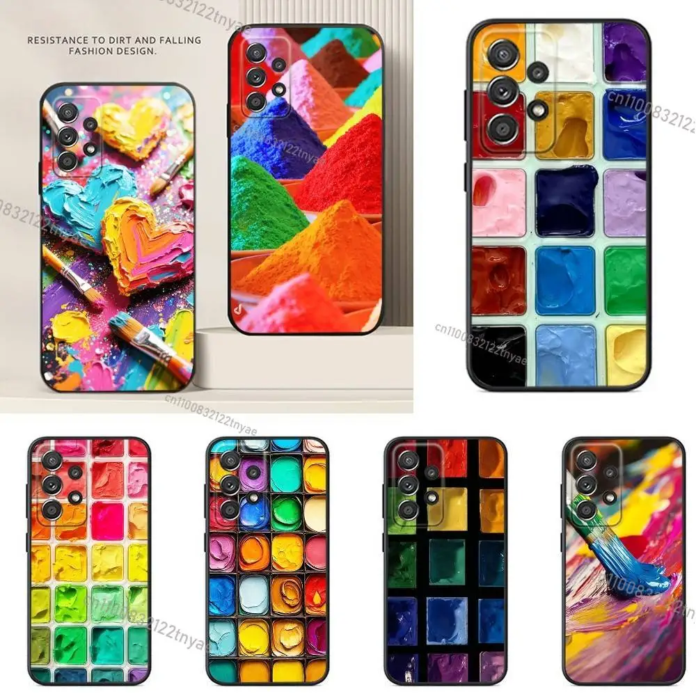 

Watercolors Set Paint Palette Phone Case For Samsung S24,21,22,23,30,Ultra,20,Plus,Note,10,9,Black soft silicone case