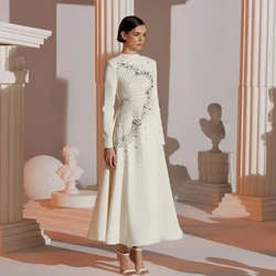 Dream Bead Ankle Length Evening Dress Elegant A-Line Long Sleeves High Neck Jersey Occasion Formal Women Customized Prom Gowns