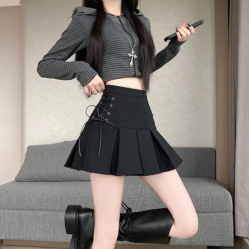 Spódnica o kroju litery A z niskim stanem, jesienno-zimowa, modna, dziewczęca, retro, z ochroną optyczną, spódnica ort, koreańska spódnica do pracy.