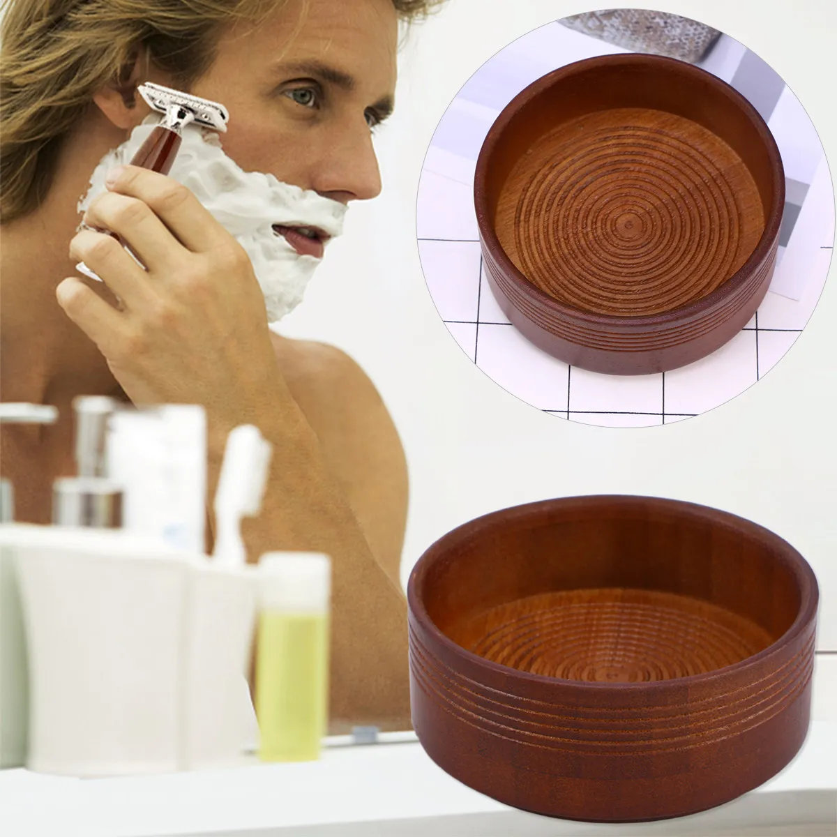 Classic Shaving Soap Bowl for Men Compact Stylish Shaving Mug Made of Premium Wood Smooth Polished Surface Ideal Gift for Father