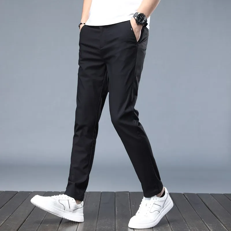 

Men's Summer Casual Stretch Slim Fit Khaki Trousers Elastic Waist Long Pants Faionable Urban Sle Polyester Cosite Fiber