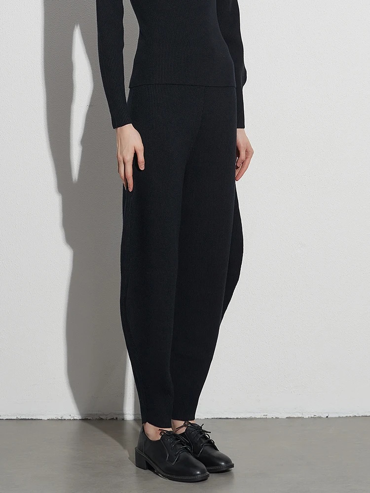 TWOTWINSTYLE Solid Minimalist Temperament Loose Pants For Women High Waist Knitting Irregular Bloomers Pant Female Fashion 2023