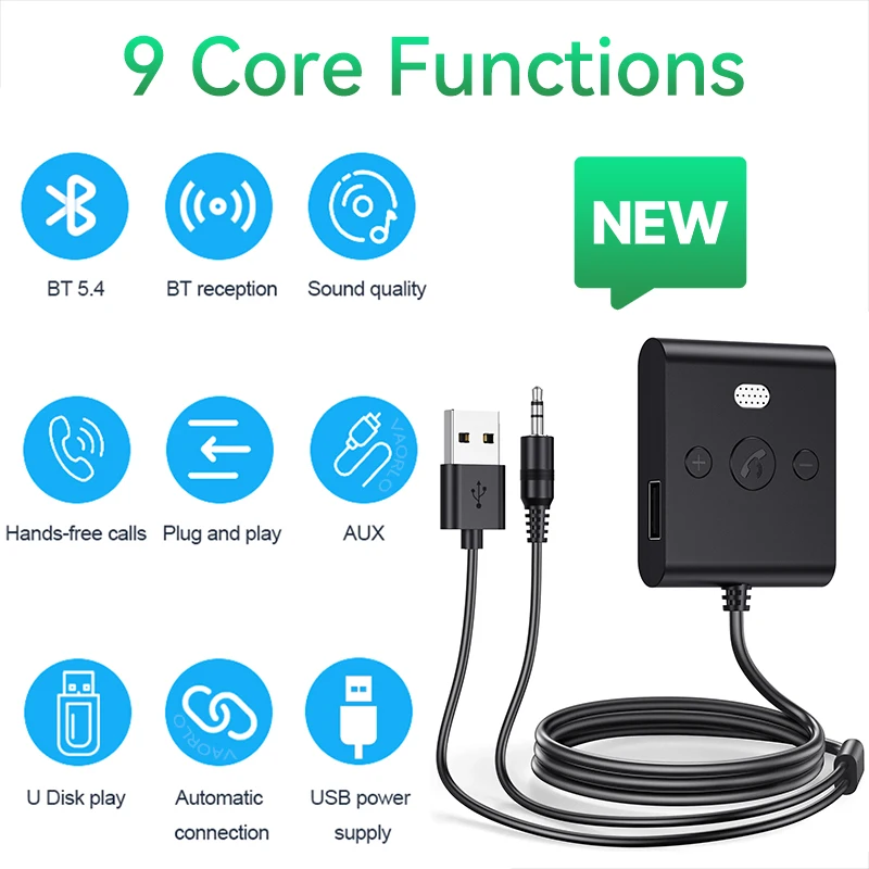 Bluetooth 5.4 Audio Receiver Stereo USB To 3.5mm  Car Audio Aux Wireless Adapter Handsfree Kit For Car BT Transmit USB U-Disk Pl image 3