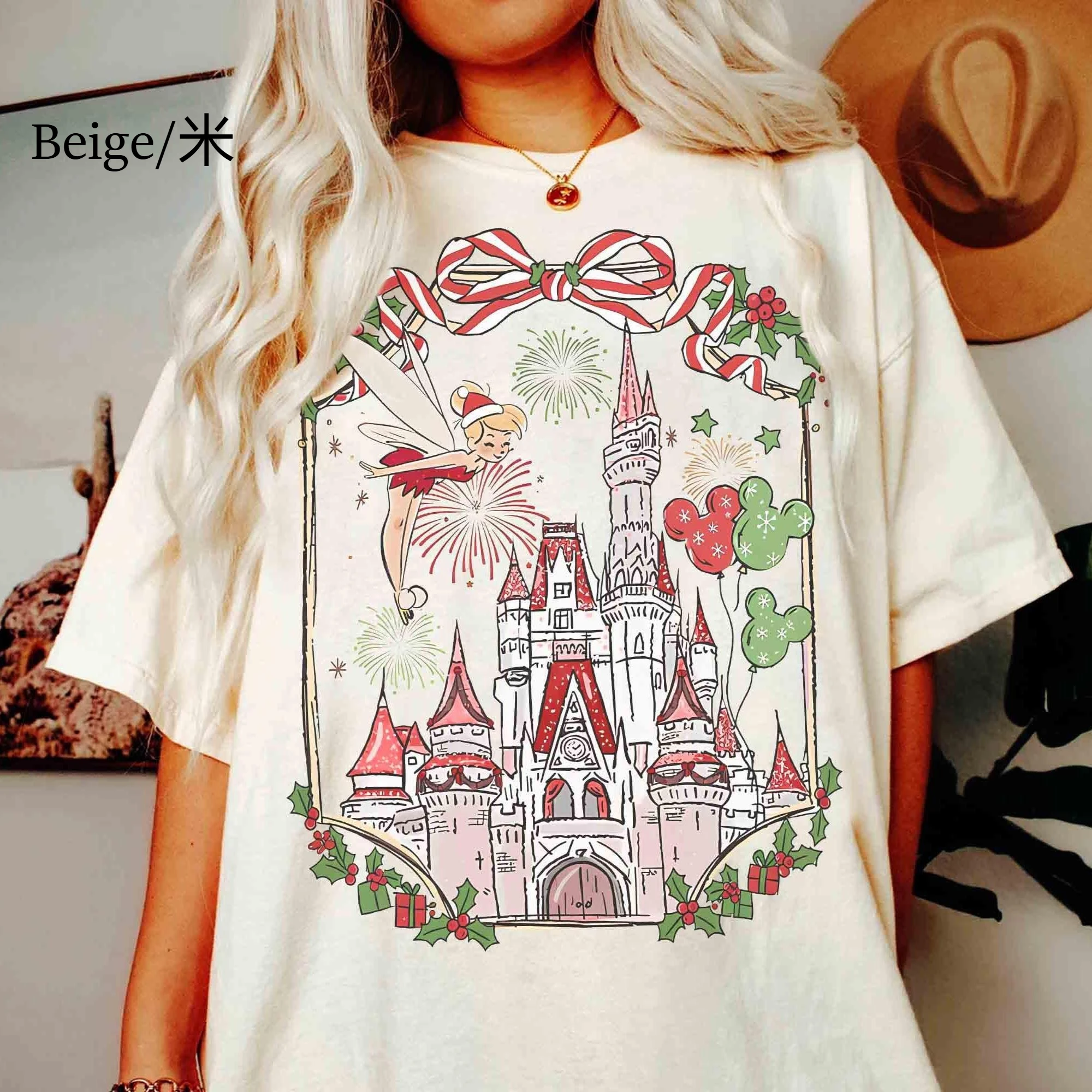 

Комфортные цвета Ретро Уолт Disney World Рождественская рубашка Волшебное королевство Волшебный замок Рождественская футболка