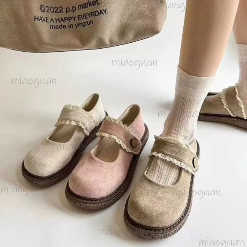 

Модные универсальные японские кружевные туфли Мэри Джейн, женские весенне-осенние туфли-лодочки, повседневные лоферы на толстой подошве в студенческом стиле, одинарные туфли