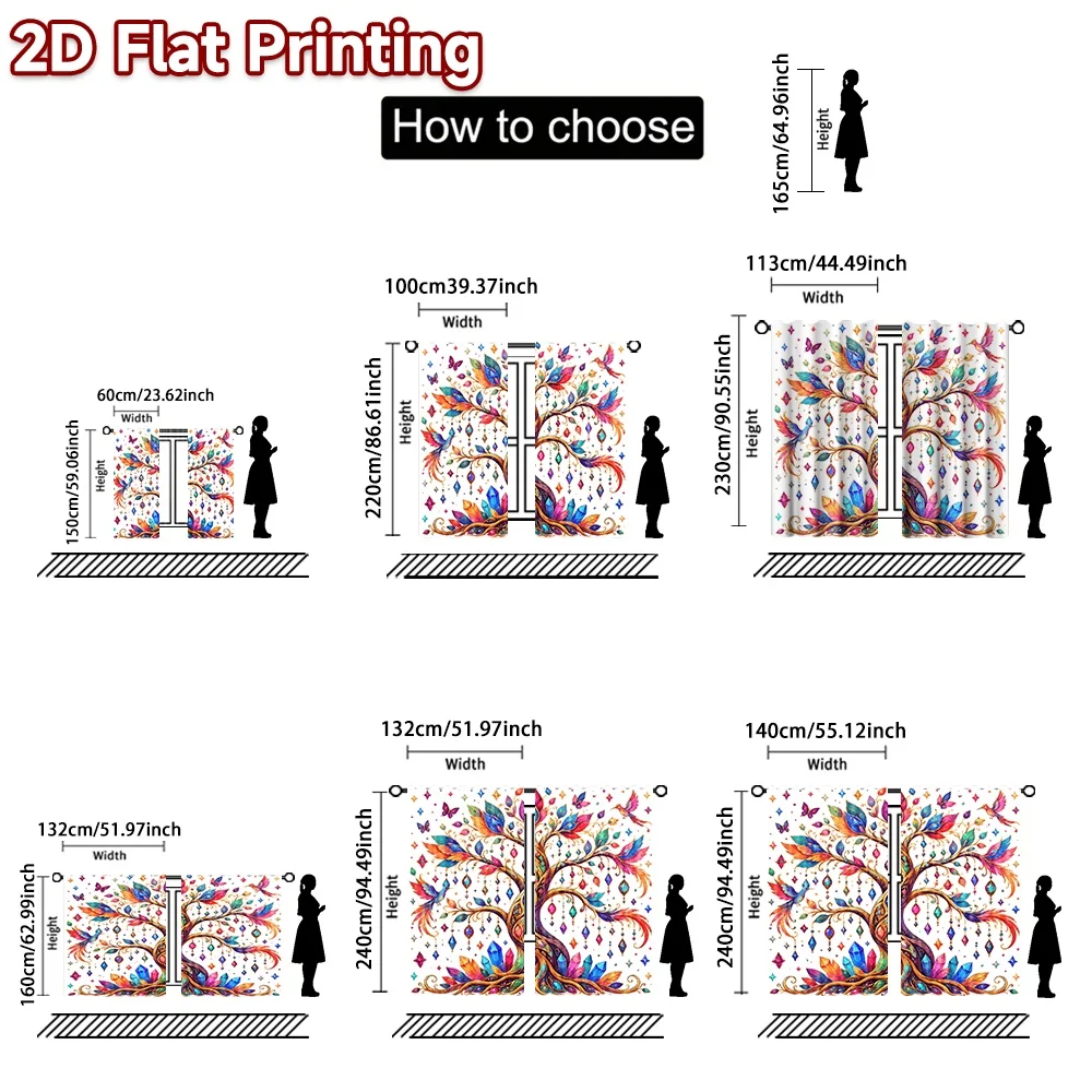 2D flat printing 2pcs Classic Hot Christmas Curtains Jeweled Tree and Birds Digitally printed polyester, durable Birthday Party