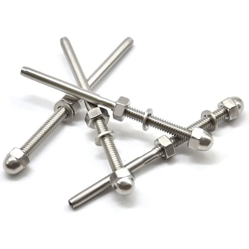 Professional 20 Pairs 1/8 Inch Cable Railing Kits 30 Degree Beveled Washer Threaded Stud Tension End Fitting Terminal For Deckin
