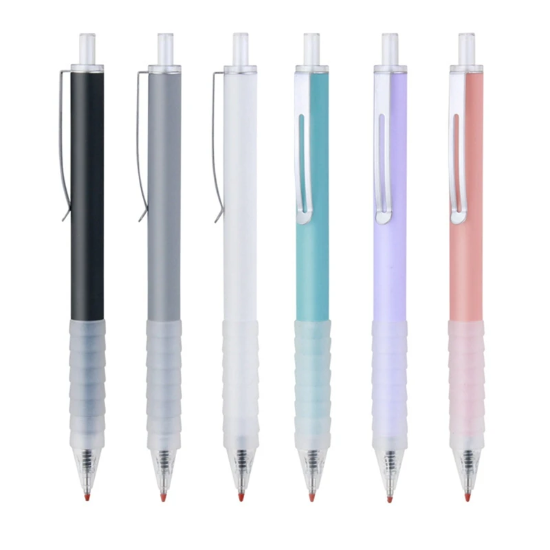 6 Piece Ballpoint Pens Grip Pen 0.5Mm Black Ballpoint Pens With Soft Grip, Silver Clip, And Writing Black Ink