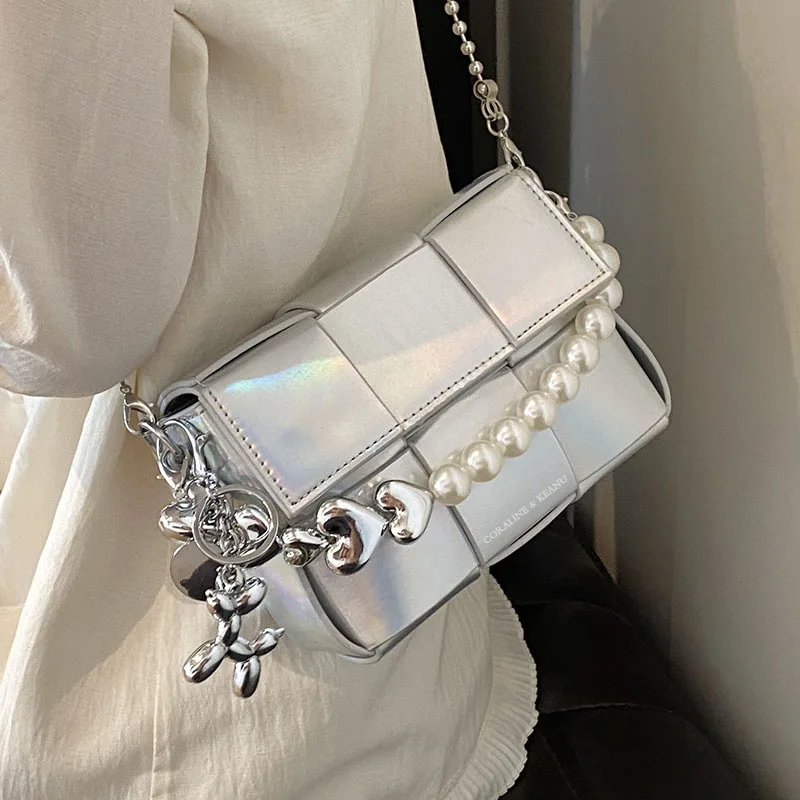 Premium Silver Mini Bag for Women 2026 New Summer Fashion Shoulder Crossbody Bag Chain Hand-held Small Square Bag