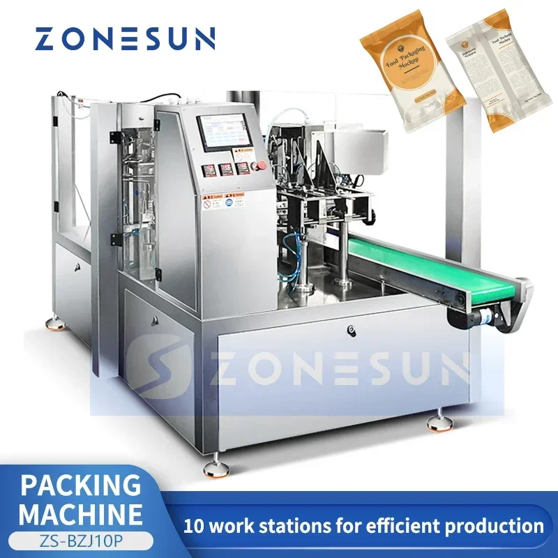 ZONESUN ZS-BZJ10P Automatic Premade Pouch Filling & Sealing Machine Rotary Stand-Up Bag Food Beverage Packer