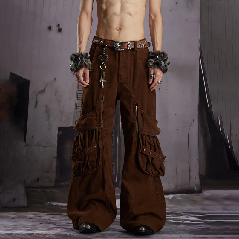 LUZHEN 2026 New Solid Color Original High Street Multi Pockets Pleated Design Casual Pants Men Fashion Straight Trousers JY8765