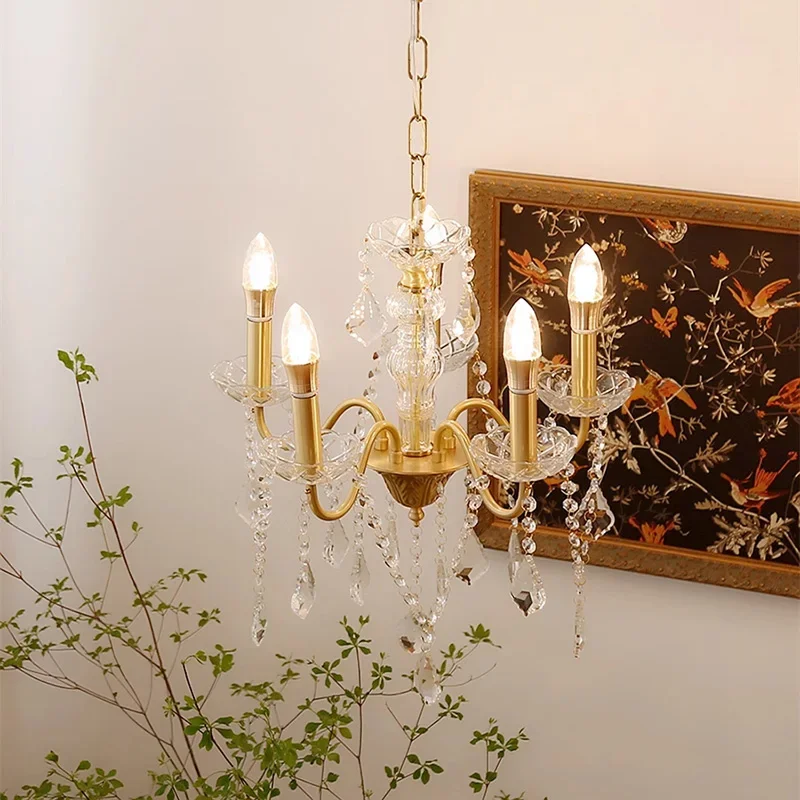 Retro Gold E14 Candle Chandelier Luxury Floral Pendant Light for Villa Dining Living Bedroom Indoor Home Decor Lighting