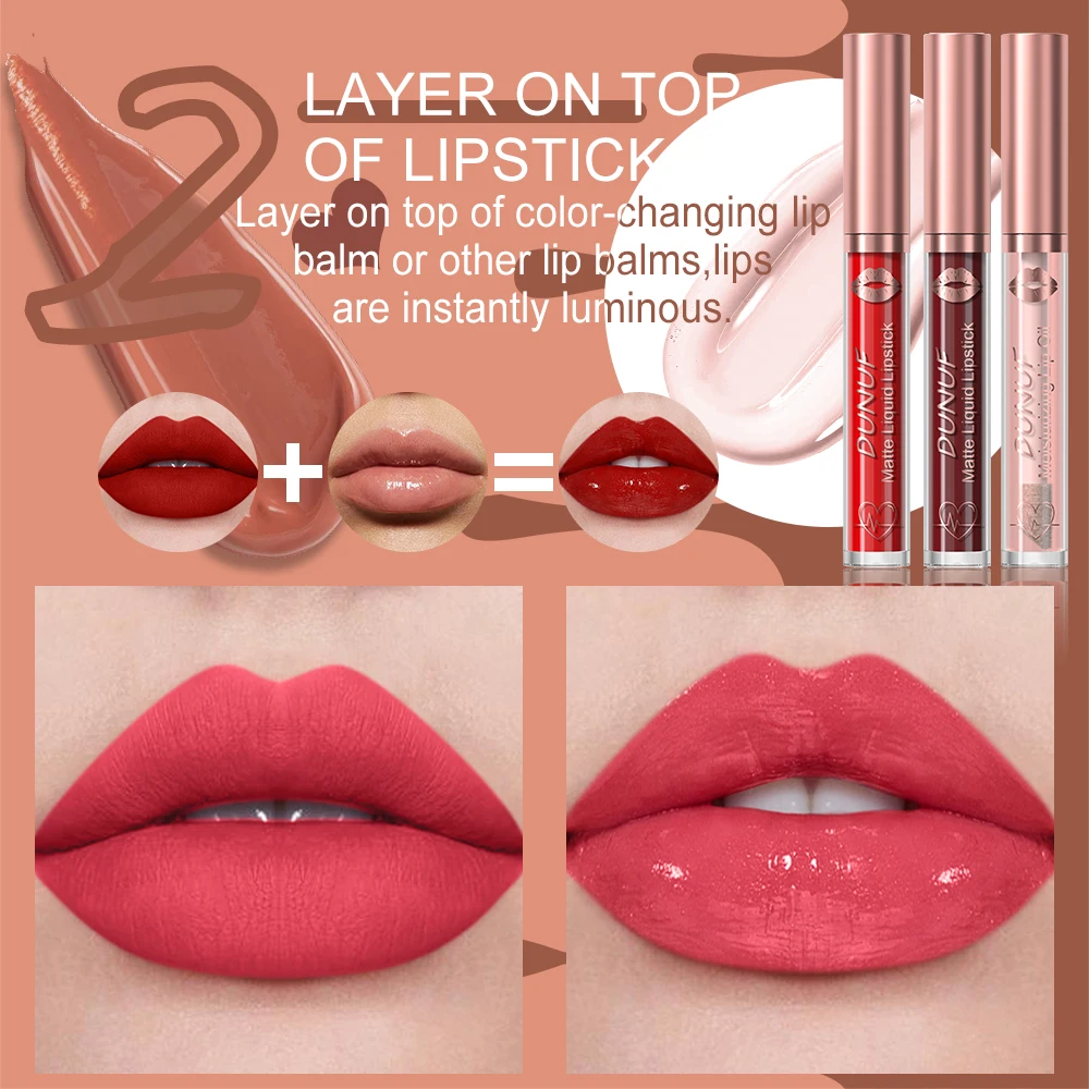 DUNUF Lip Gloss And Lip Oil Set 2-Piece Long-Lasting Waterproof Matte Moisturizing Non-Fading Lipstick Collection