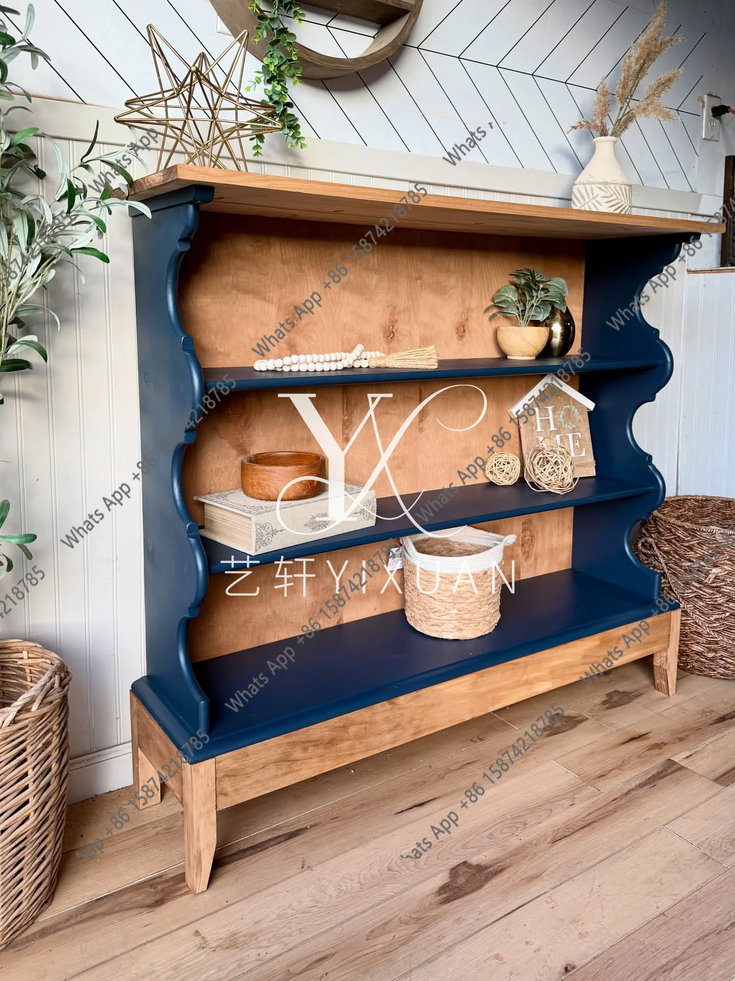 

French retro solid wood living room home display cabinet American modern simple multi-layer storage high-end