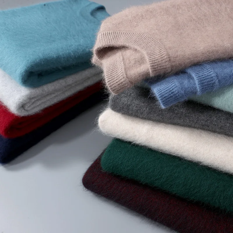 Maglione di Cashmere di visone maschile sciolto autunno inverno gioventù Pullover di colore solido manica lunga maglione lavorato a maglia con scollo tondo spesso