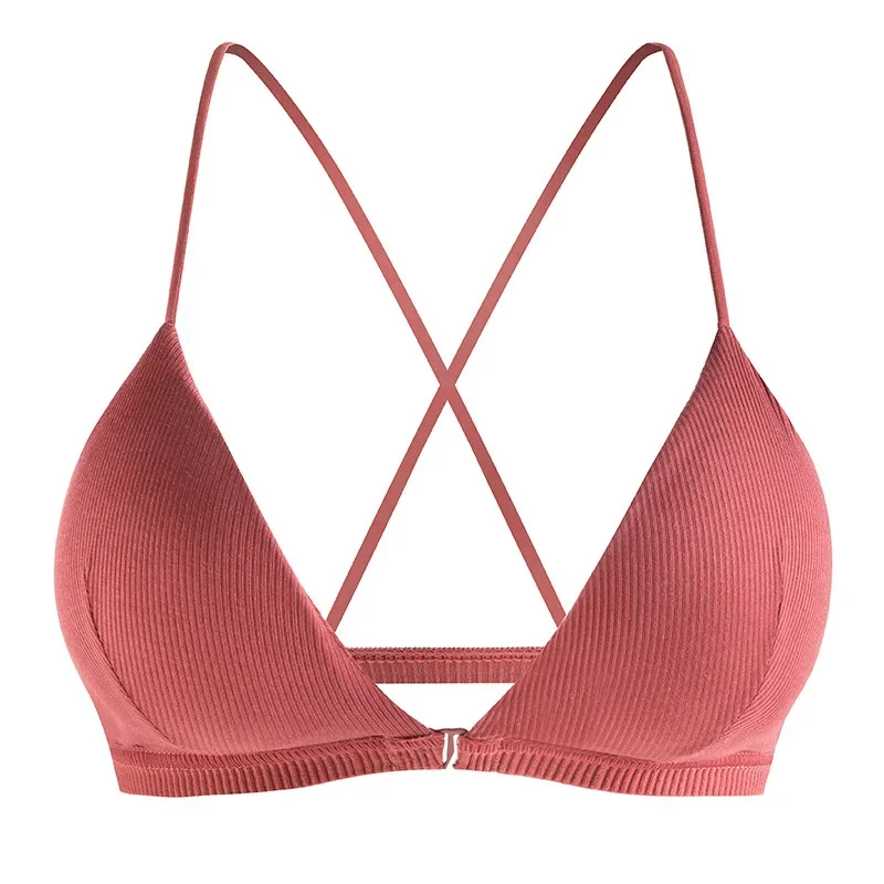 Soutien-gorge triangle français, coupe mince, sangle mince enveloppant la poitrine, sexy, sans anneau en acier, sous-vêtements de sport, dos croisé