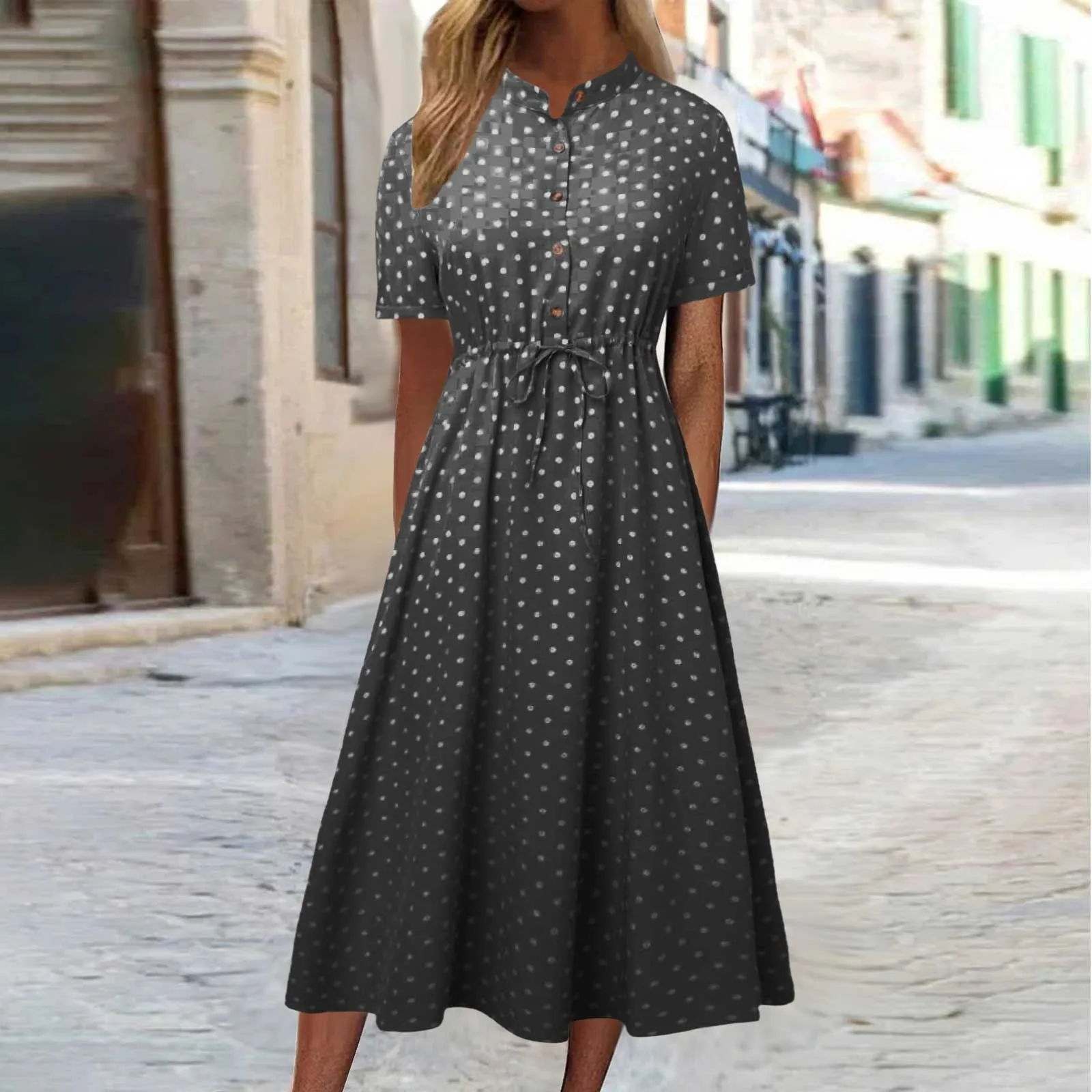 

Summer Dresses for Women 2024 Women's Fashion Polka Dot Dress Button Casual Versatile Shirt Swing Skirt Female Vacation Dresses