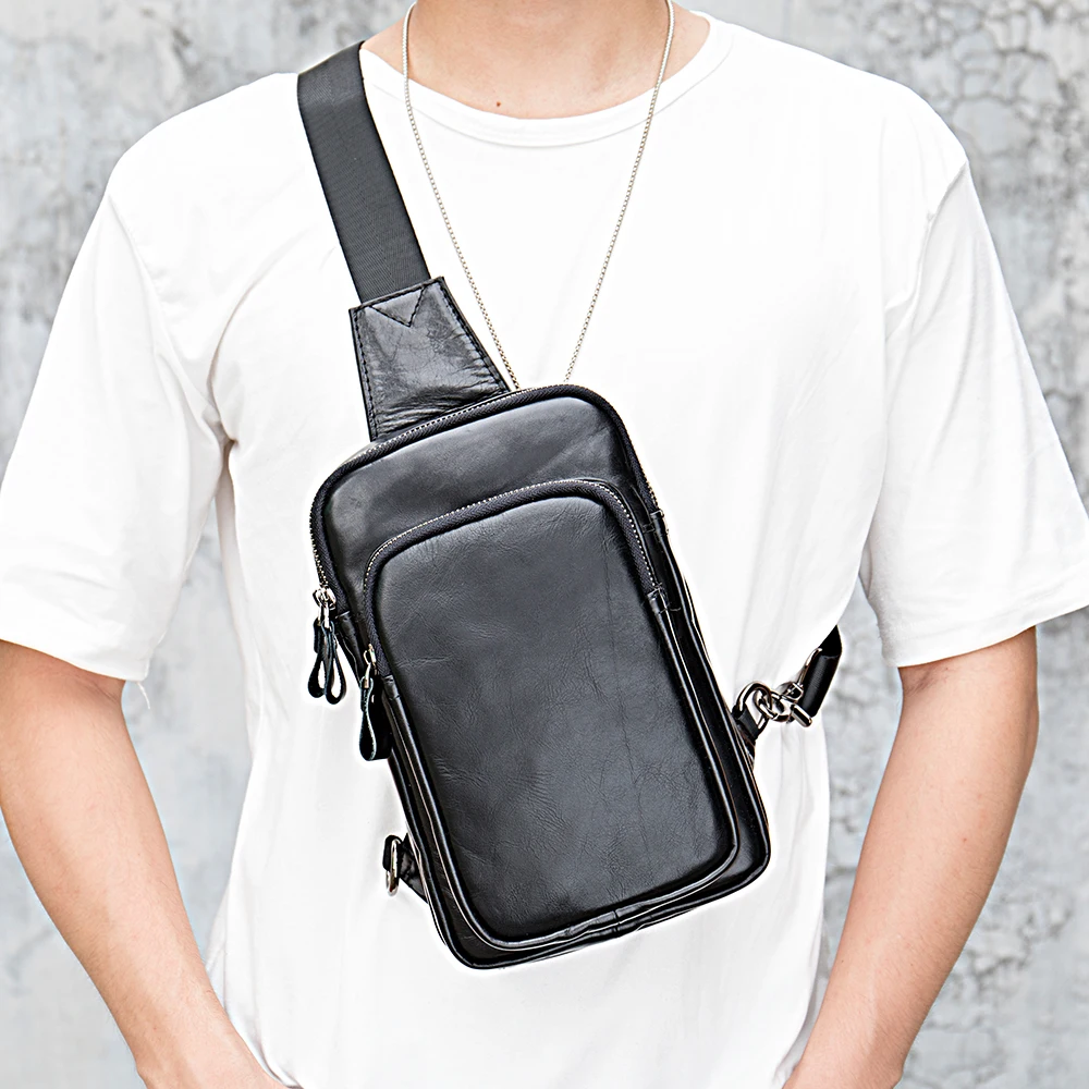 Skórzana torba męska Męska torba na klatkę piersiową typu crossbody Superior Sense Outdoor Torba na ramię Top Layer Cowhide Torba na ramię Torba na klatkę piersiową — zdjęcie 4