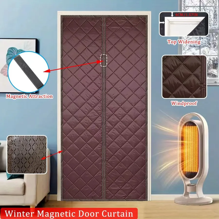 Winter cotton door curtain - no drilling required,magnetic closure,windproof partition curtain, warm home door curtain,windproof
