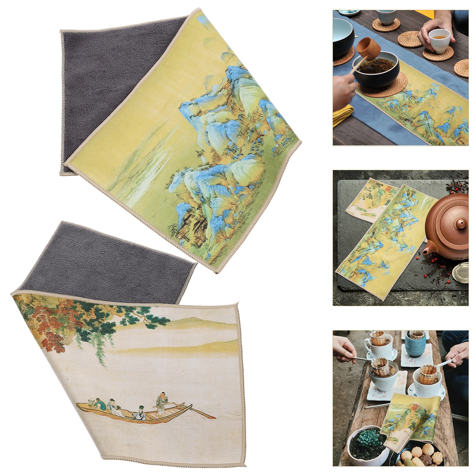 

2 Pcs Tea Towel Water Absorbent Pad Kitchen Towels Chinese Ceremony Thick Multifunction