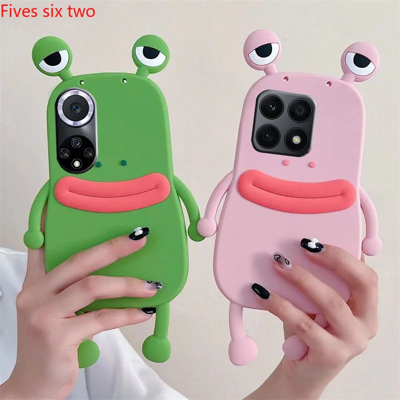 3D Cute Frog Strap Lanyard Case For Huawei P70 P60 P50 P40 P30 P20 Lite Y9S Mate 20 Nova Y61 11i 8i 7i 3i 5T 9SE 10SE Soft Cover