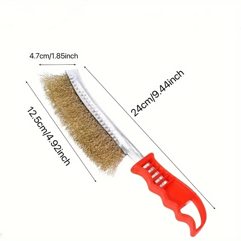Escova de arame banhada a cobre com cabo longo, escova de limpeza de aço inoxidável, ferramenta multifuncional para cozinha, churrasqueira, remoção de ferrugem, 1 peça