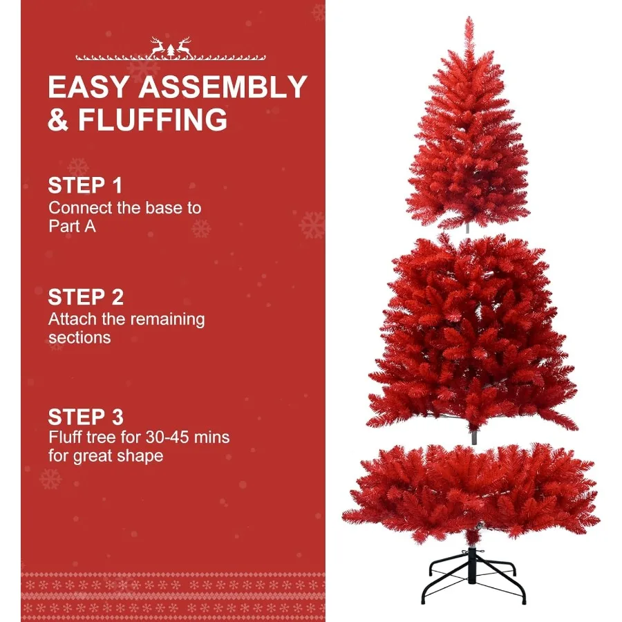 شجرة عيد الميلاد الحمراء الاصطناعية بطول 5 أقدام لتزيين المكاتب المنزلية والحفلات، شجرة عيد الميلاد الحمراء المفصلية الممتازة مع 624 Br