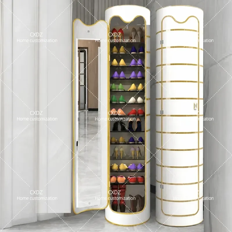 Simple Cylindrical Rotating Shoe Cabinet Large Capacity Vertical Shoe Rack for Entrance Hallway Balcony Household Storage