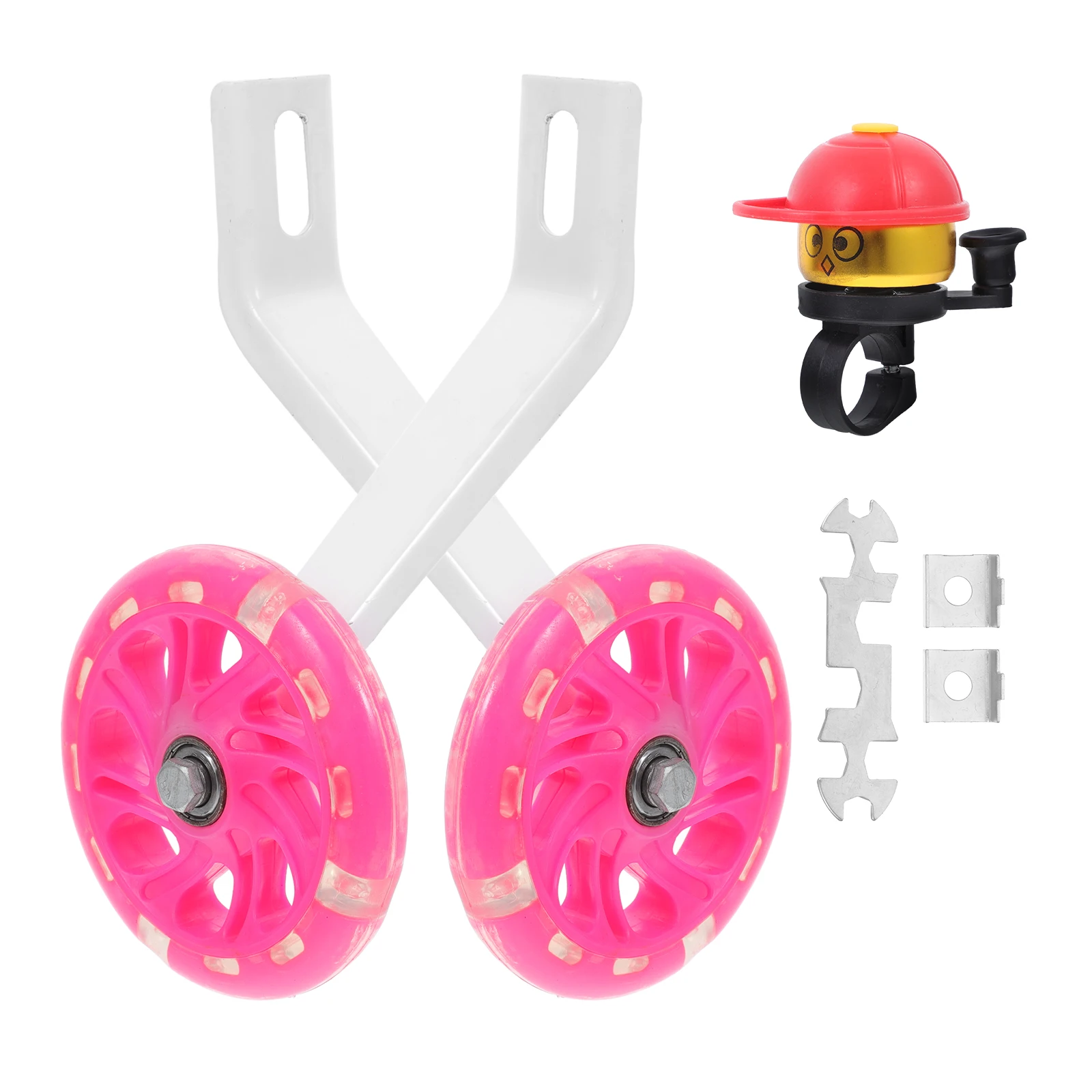 

16 Inch Kids Bike Auxiliary Training Wheels Children Balance Stabilizer Wheels Flashing Light Easy Assembly Tripod Bracket Pink