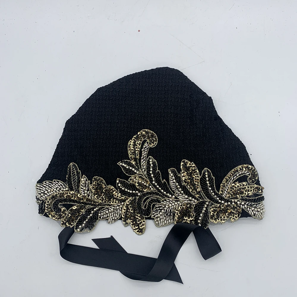 Lady Party Head Wraps Muslim Wrap Head Hat Turbante Mujer 2023 New Leaf Beading Turban Cap for Women Fashion Hair Cover Beanies