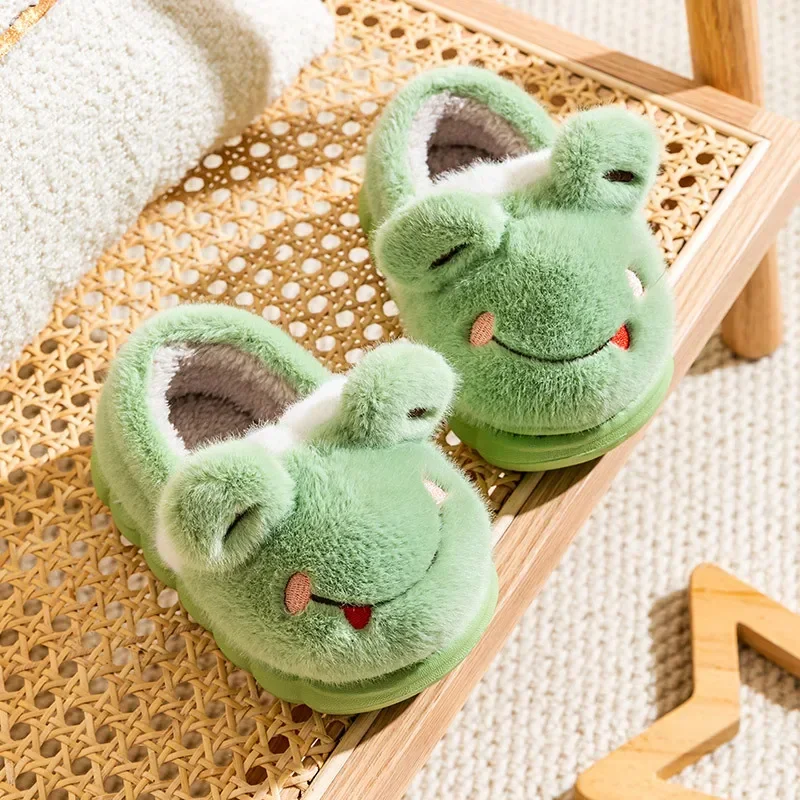 Autumn Winter Children Cotton Slippers For Girls Boys Cute Cartoon Baby Flip Flops Plus Velvet Warm Kids Anti-slip Home Shoes