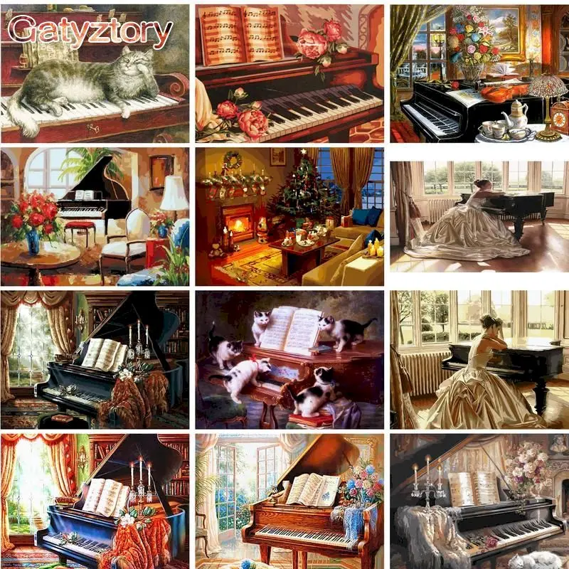 

GATYZTORY Oil Painting By Numbers For Handicrafts Piano Woman Picture Coloring Home Decors Acrylic Paints For Adults Room Scene