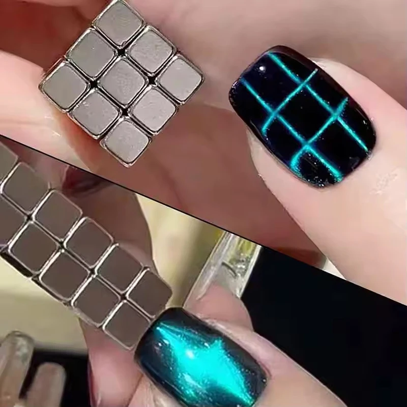 27Pcs Cat Eye Magnet Cube for Nails Strong Magnetic Square Stick 9D/5D Cat Eye Gel Polish Line Strip DIY Manicure Design Tools