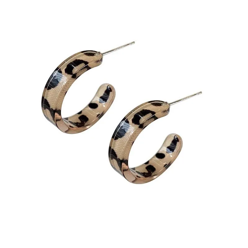 New Korean Statement Earrings for Women Brown Leopard Geometric Hoop Earrings Vintage 2024 Trend Fashion Jewelry Gifts Creative