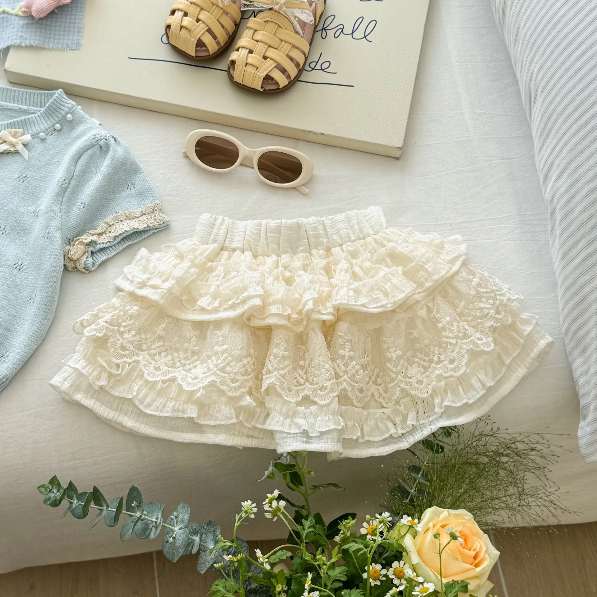 2025 New Cute Girls Summer Short Cake Skirt Anti Glare Puffy Short Skirt Pumpkin A-line Flower Bud Skirt