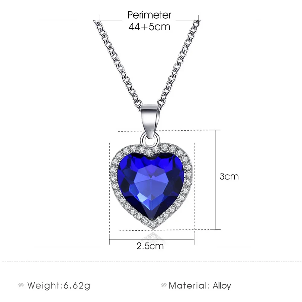 Seulement Titanic Heart of The Ocean Love Heart Shaped Necklace with Royal Blue Crystal Pendant for Women Wife