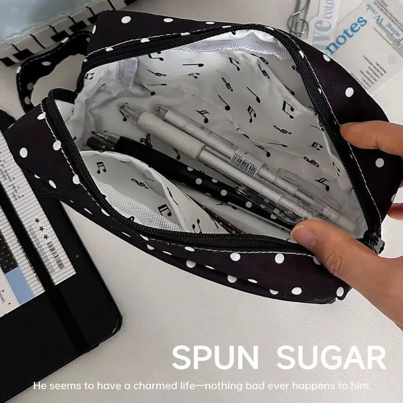 Kawaii Polka Dot Klaviertasten-Print Federmäppchen mit Griff, große Kapazität, Stifteetui, Schreibwarenbeutel, Geschenk – Detail 4