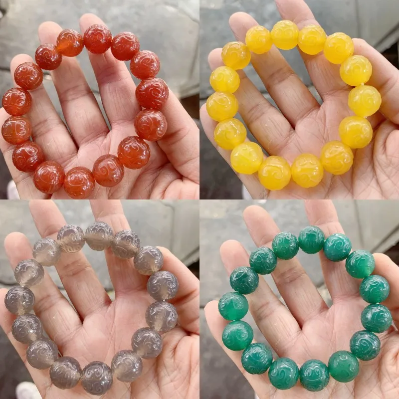 

Natural agate patterned bead bracelets for men women agate round bead bracelets jade bracelets couples Buddhist jewelry bangles