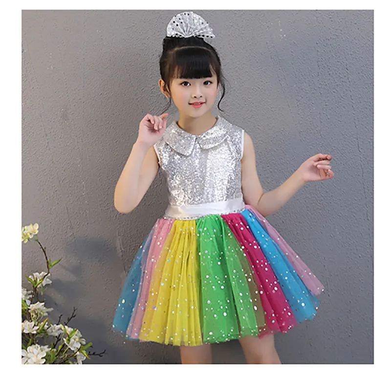 Girl Jazz Dance Costumes Kids Cheerleader Sequin Stage Dress Performance Clothing Girls Ballet Dresses Party Festival Outfit