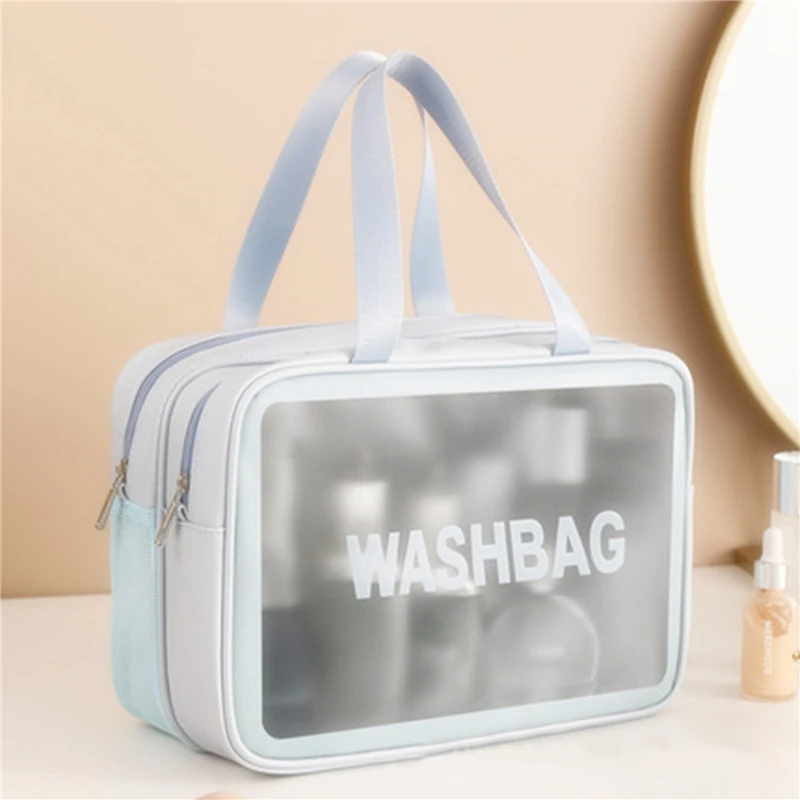 Women Double Layer Transparent Cosmetic Bag Waterproof PU Large Capacity Makeup Organizer Female Travel Toiletry Kit Beauty Case