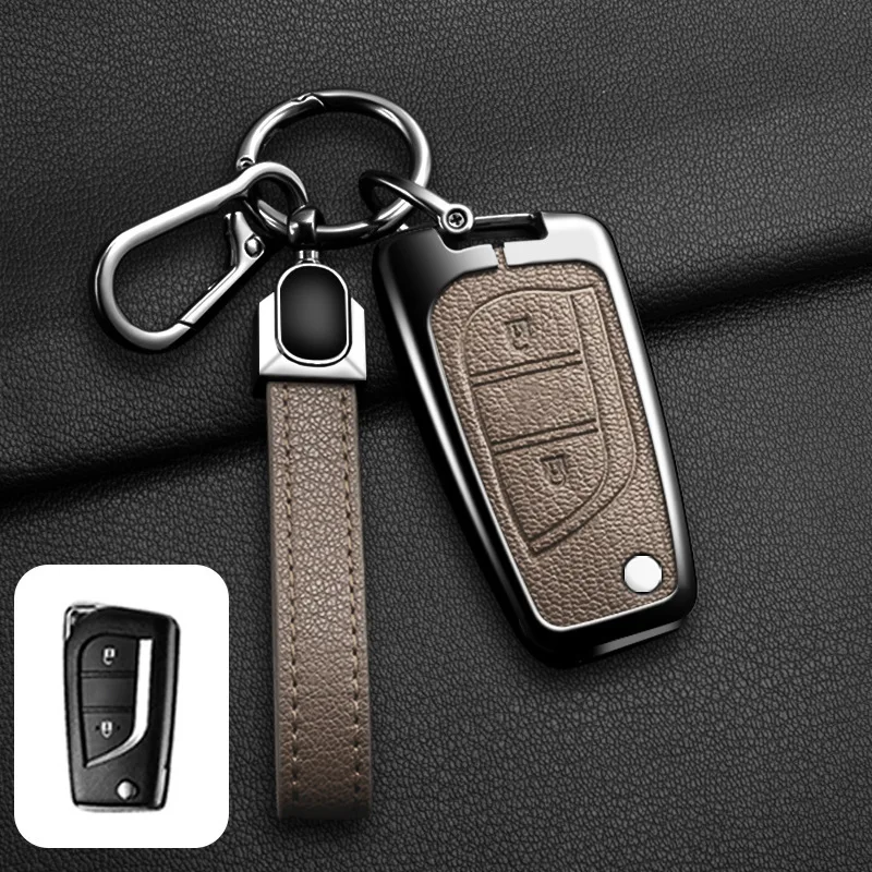 Zinc Alloy Goatskin for Toyota Hilux Corolla Avensis Prado Fortuner RAV4 CHR Flip Folding Remote Car Key Case Cover Fob Keychain